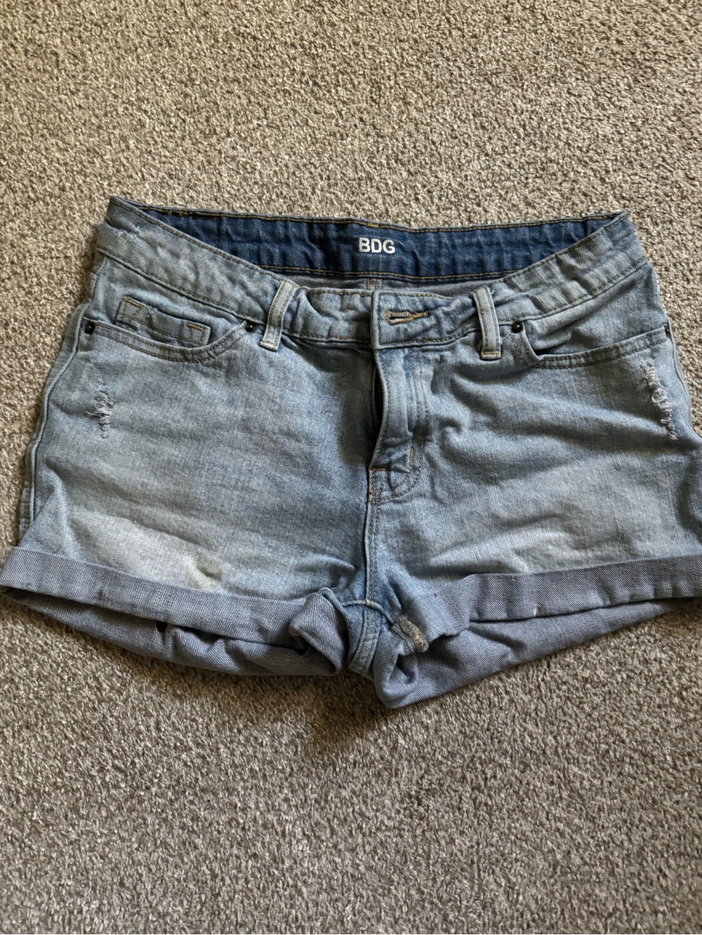 BDG Faded Light Blue Denim Rolled-Hem Shorts